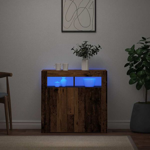 vidaXL Credenza con Luci LED Legno Antico 80x35x75 cm in Truciolato