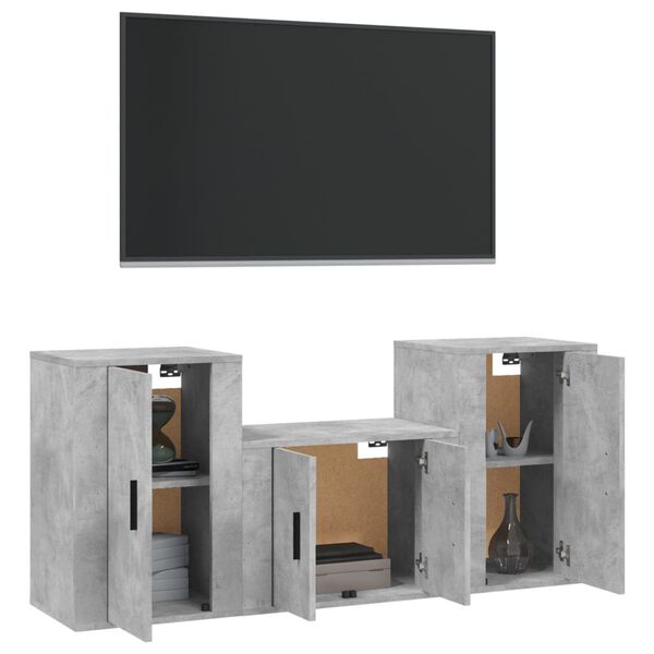 vidaXL Set di Mobili Porta TV 3 pz Grigio Cemento in Legno Multistrato