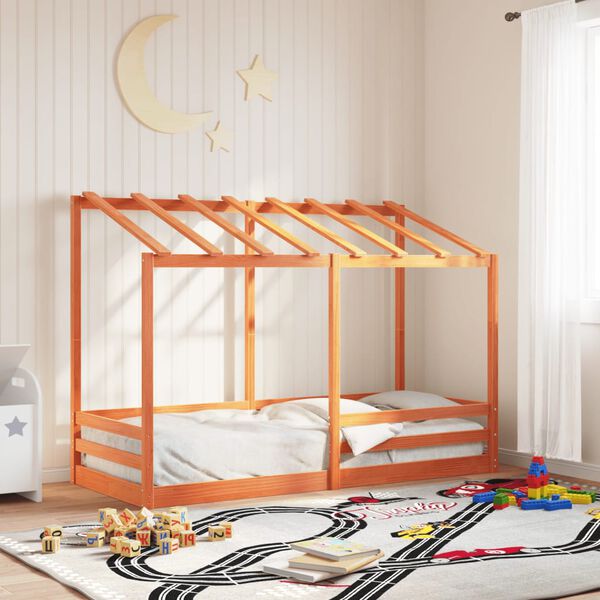 vidaXL Letto Bambini con Tetto Marrone Cera 90x190 cm Massello Pino