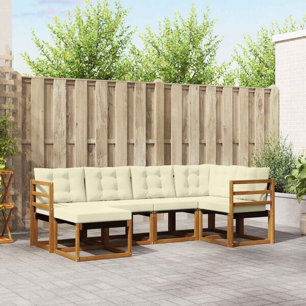 vidaXL Set di divani da esterno con cuscino 6 pcs Naturale e Crema