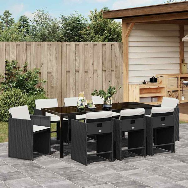 vidaXL Set da Pranzo per Giardino 9 pcs Nero polyrattan