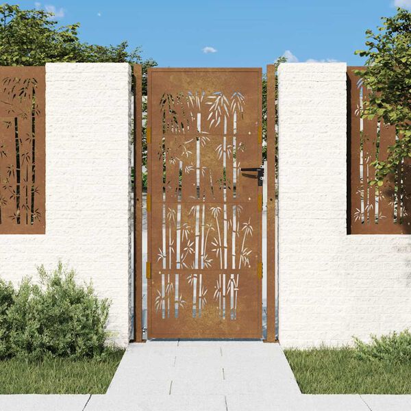 vidaXL Cancello da giardino 100x200 cm in acciaio corten e design in bambù