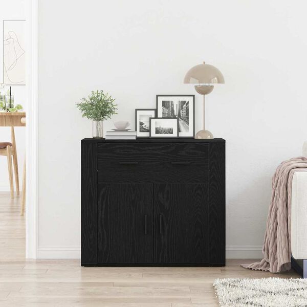 vidaXL Credenza Rovere Nero 80 x 33 x 70 cm Legno multistrato