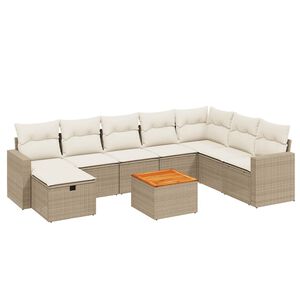 vidaXL Set Divano da Giardino 9 pz con Cuscini Beige in Polyrattan