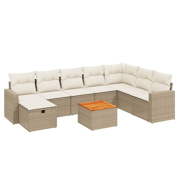 vidaXL Set Divano da Giardino 9 pz con Cuscini Beige in Polyrattan