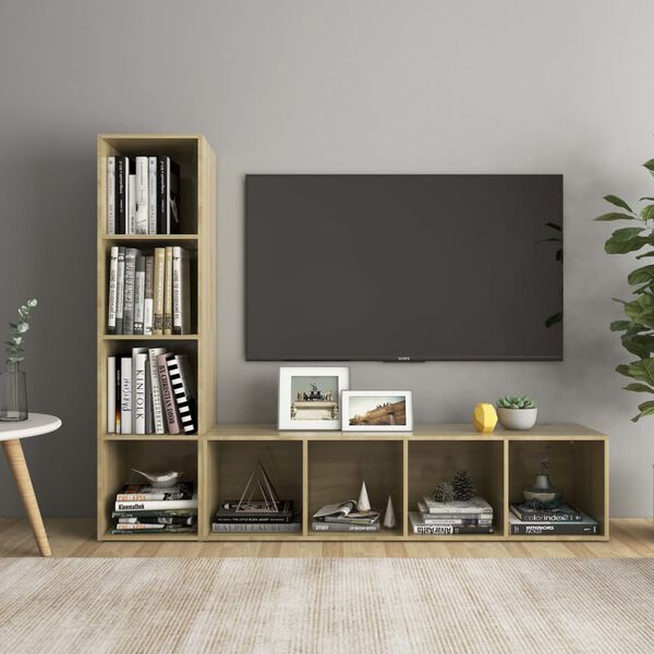 vidaXL Mobili TV 2 pz Rovere Sonoma 142,5x35x36,5 cm Legno Multistrato