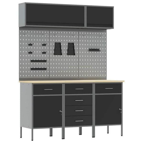 vidaXL Set di mobili da lavoro con cassetto con blocco 8 pcs Nero