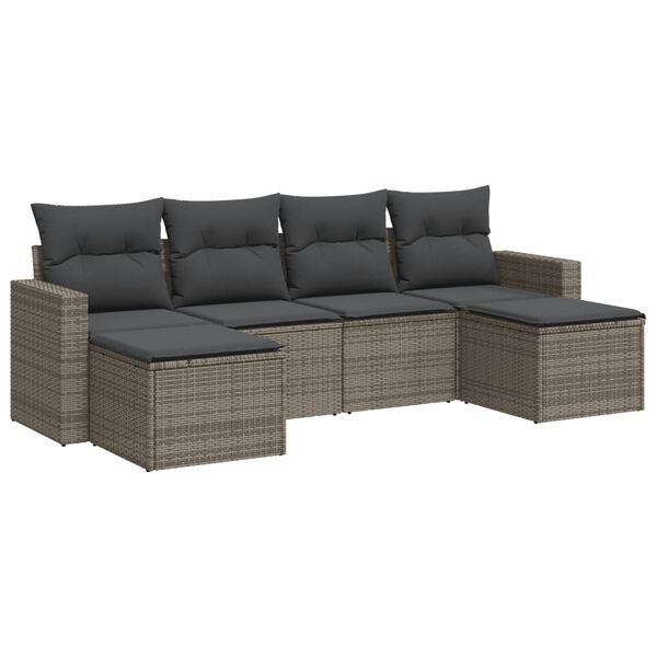 vidaXL Set Divano da Giardino 6 pz con Cuscini Grigio in Polyrattan