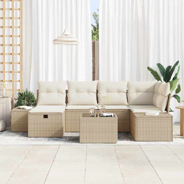 vidaXL Set Divano da Giardino con cuscino 7 pcs Beige polyrattan
