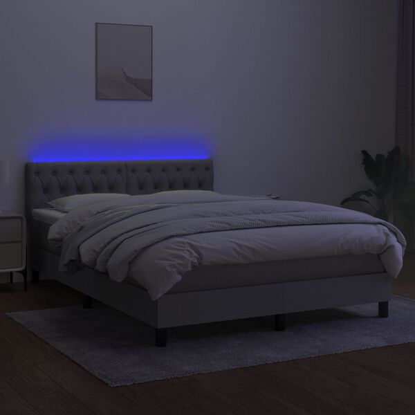 vidaXL Letto a Molle Materasso e LED Grigio Chiaro 140x200 cm Tessuto