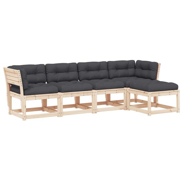 vidaXL Set Divani Giardino 5 pz con Cuscini in Legno Massello di Pino