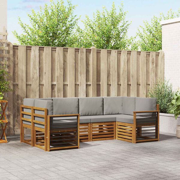 vidaXL Set divano sezionale con cuscino 6 pcs Grigio Naturale e Chiaro