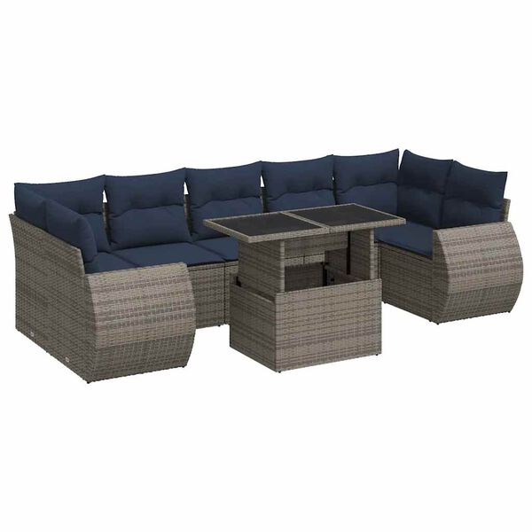 vidaXL Set Divano da Giardino 8pz con Cuscini Grigio Polyrattan Acacia