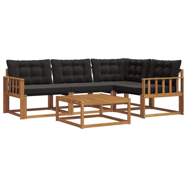 vidaXL Set di divani da esterno con cuscino 5 pcs Naturale e Nero