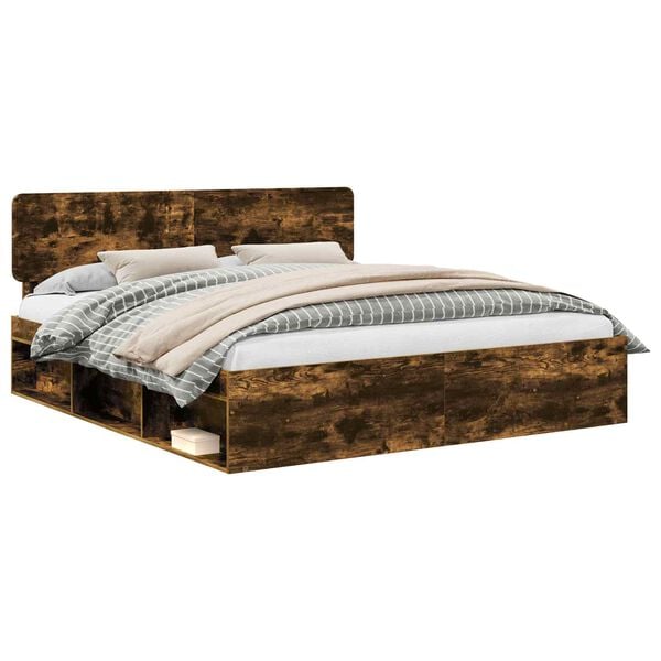 vidaXL Struttura del letto Rovere fum&eacute; 200 x 200 cm Pino massello