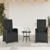 vidaXL Set da Bistr&ograve; 3 pz con Cuscini Nero in Polyrattan