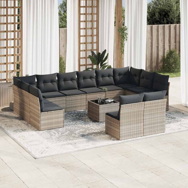 vidaXL Set Divani Giardino 13 pz con Cuscini Grigio Chiaro Polyrattan