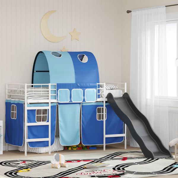 vidaXL Struttura del letto loft per bambini Bianco e Blu 74,5 x 190 cm