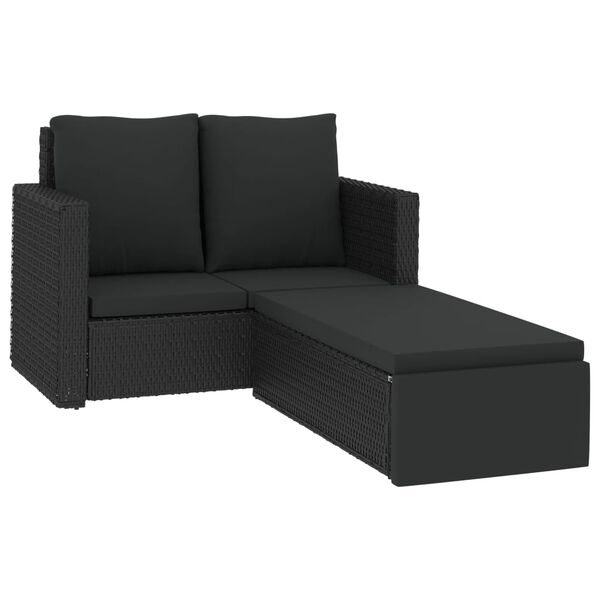 vidaXL Set Divani da Giardino 2 pz con Cuscini in Polyrattan Nero