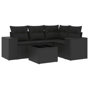 vidaXL Set Divani da Giardino 5 pz con Cuscini in Polyrattan Nero