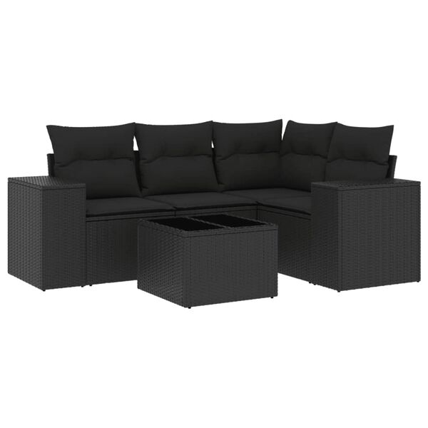 vidaXL Set Divani da Giardino 5 pz con Cuscini in Polyrattan Nero