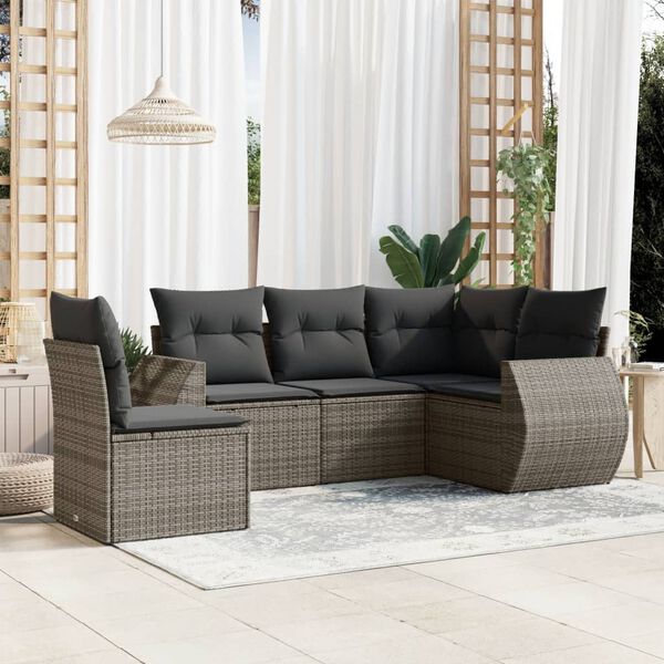 vidaXL Set Divano da Giardino 5 pz con Cuscini Grigio in Polyrattan