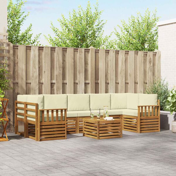 vidaXL Set divani 8 pcs Naturale e Crema Legno di Acacia Massello