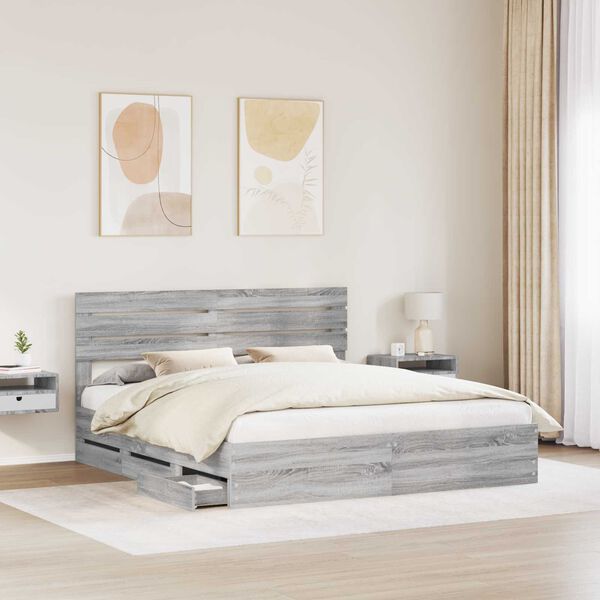 vidaXL Struttura del letto con cassetto Grigio Sonoma 200 x 200 cm
