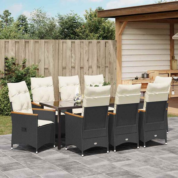 vidaXL Set da Pranzo per Giardino con cuscino 9 pcs Nero polyrattan
