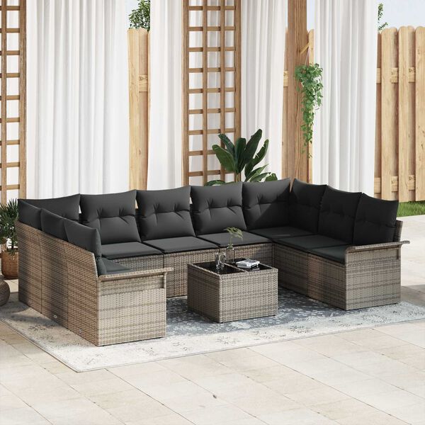 vidaXL Set Divano da Giardino con archiviazione 10 pcs Nero polyrattan