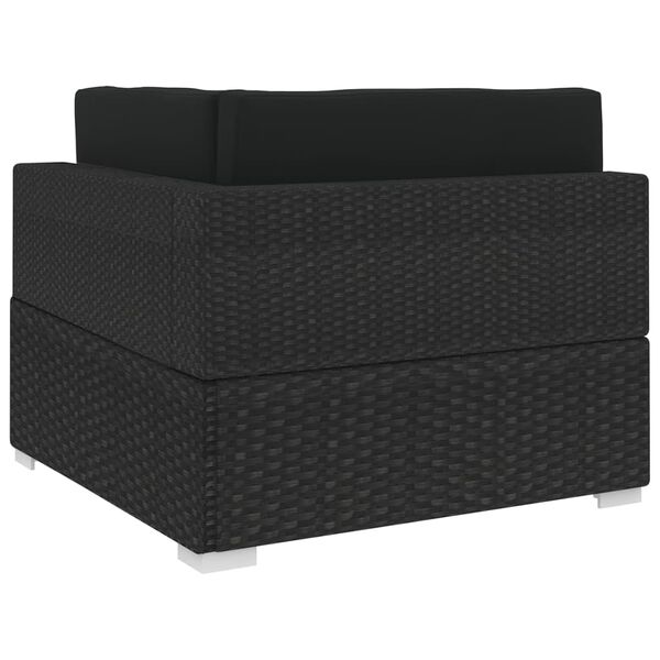 vidaXL Poltrona Modulare ad Angolo 1 pz con Cuscini in Polyrattan Nero