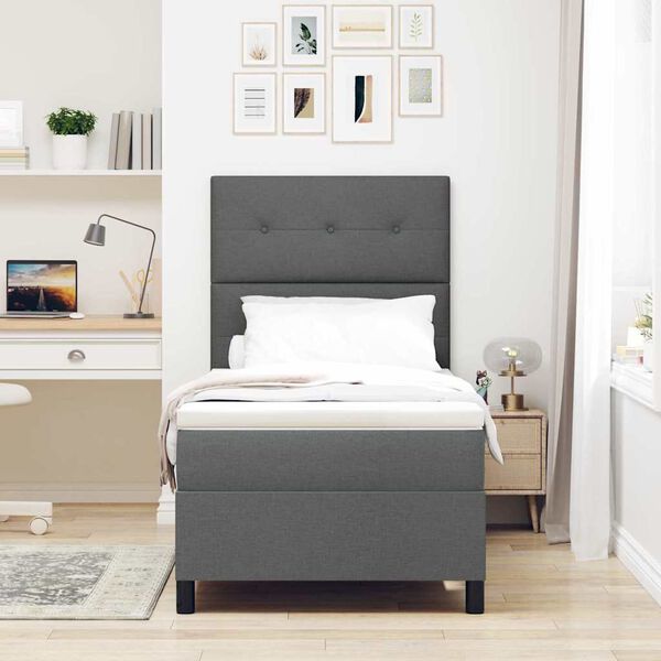 vidaXL Letto a molle con materasso Grigio scuro 90 x 190 cm Tessuto