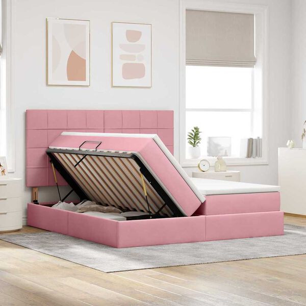 vidaXL Letto con Contenitore con materasso Rosa 200 x 200 cm Velluto