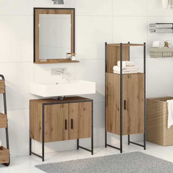 vidaXL Set di mobili per il bagno 3 pcs Marrone Legno multistrato
