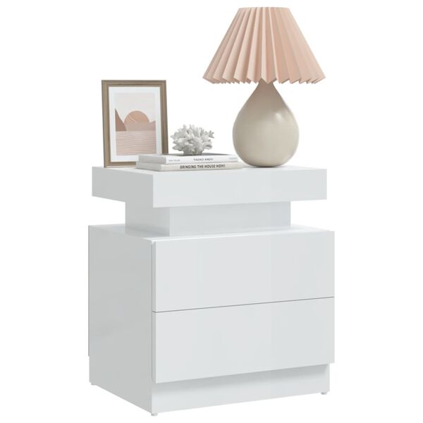 vidaXL Comodino Bianco Lucido 45x35x52 cm in Legno Multistrato