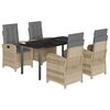 vidaXL Set Pranzo da Giardino 5 pz con Cuscini Beige Misto Polyrattan