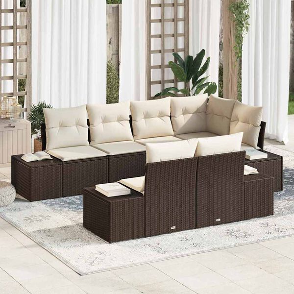 vidaXL Set Divano da Giardino 7 pcs Marrone e crema Poly Rattan