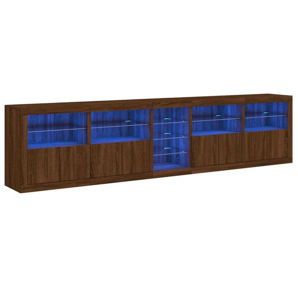 vidaXL Credenza con Luci LED Rovere Marrone 283x37x67 cm