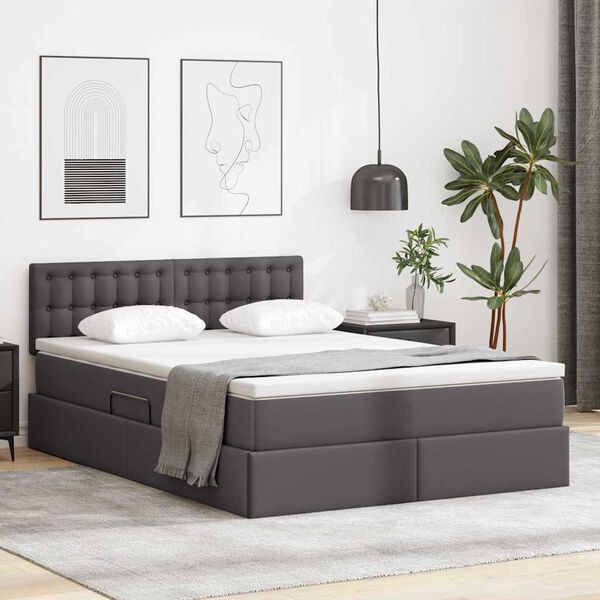 vidaXL Letto con Contenitore Grigio 140 x 200 cm Pelle Sintetica