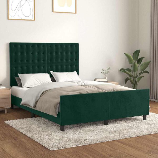 vidaXL Giroletto senza Materasso Verde Scuro 140x200 cm in Velluto