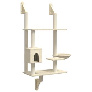 vidaXL Albero per Gatti con Tiragraffi a Parete Crema 153 cm