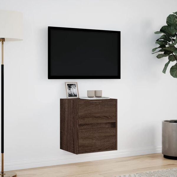 vidaXL Mobile TV a Parete con Luci LED Rovere Marrone 41x31x45 cm