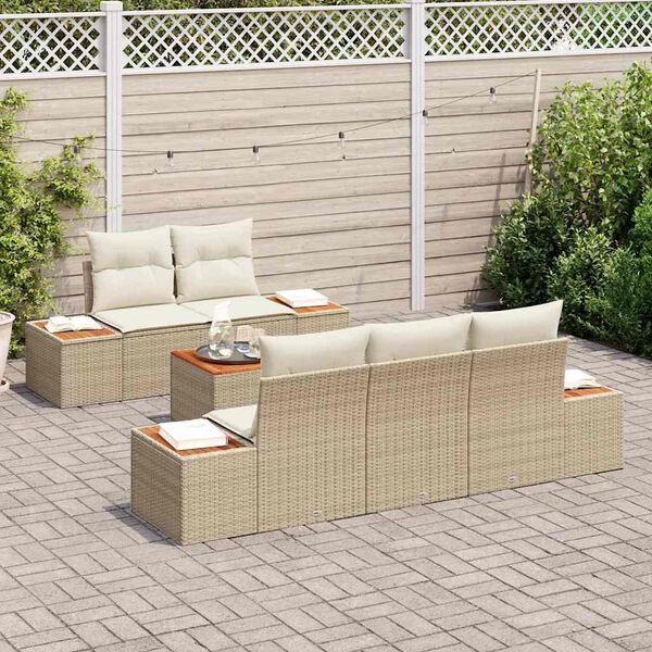 vidaXL Set Divano da Giardino con cuscino 6 pcs Beige Poly Rattan
