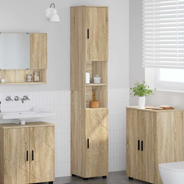vidaXL Mobile da Bagno con porta Rovere Sonoma 30 x 35 x 192 cm