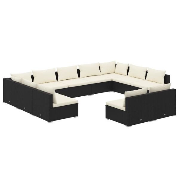 vidaXL Set Divani da Giardino 11 pz con Cuscini in Polyrattan Nero