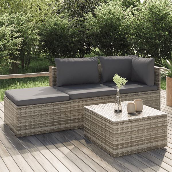 vidaXL Set Divani da Giardino 4 pz con Cuscini in Polyrattan Grigio