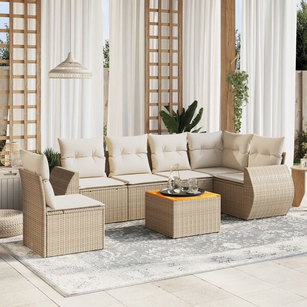 vidaXL Set Divani da Giardino 7 pz con Cuscini Beige in Polyrattan
