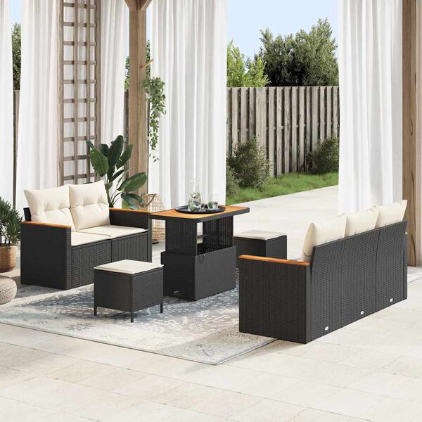 vidaXL Set Divano da Giardino 10 pcs Nero e Crema polyrattan