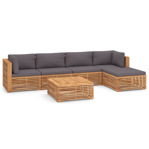 vidaXL Set Divani da Giardino 6 pz Cuscini Grigio Scuro Legno di Teak