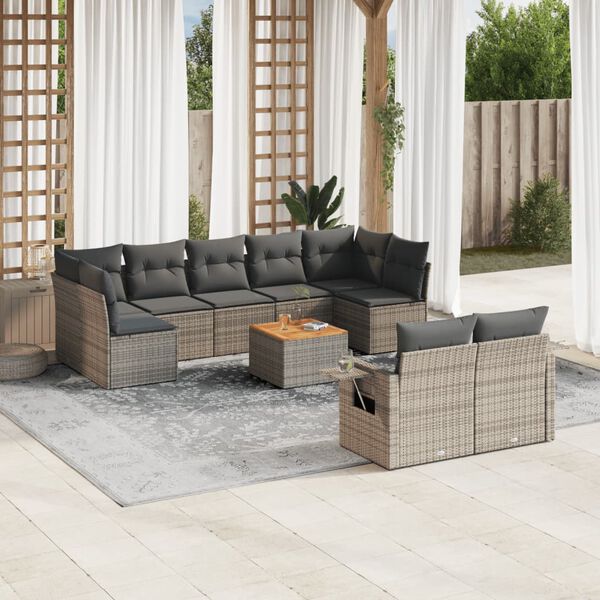 vidaXL Set Divano da Giardino 10 pz con Cuscini Grigio in Polyrattan